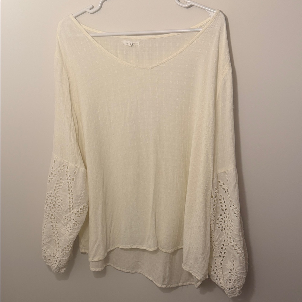 Maurices Cream Blouse with Lace Detail